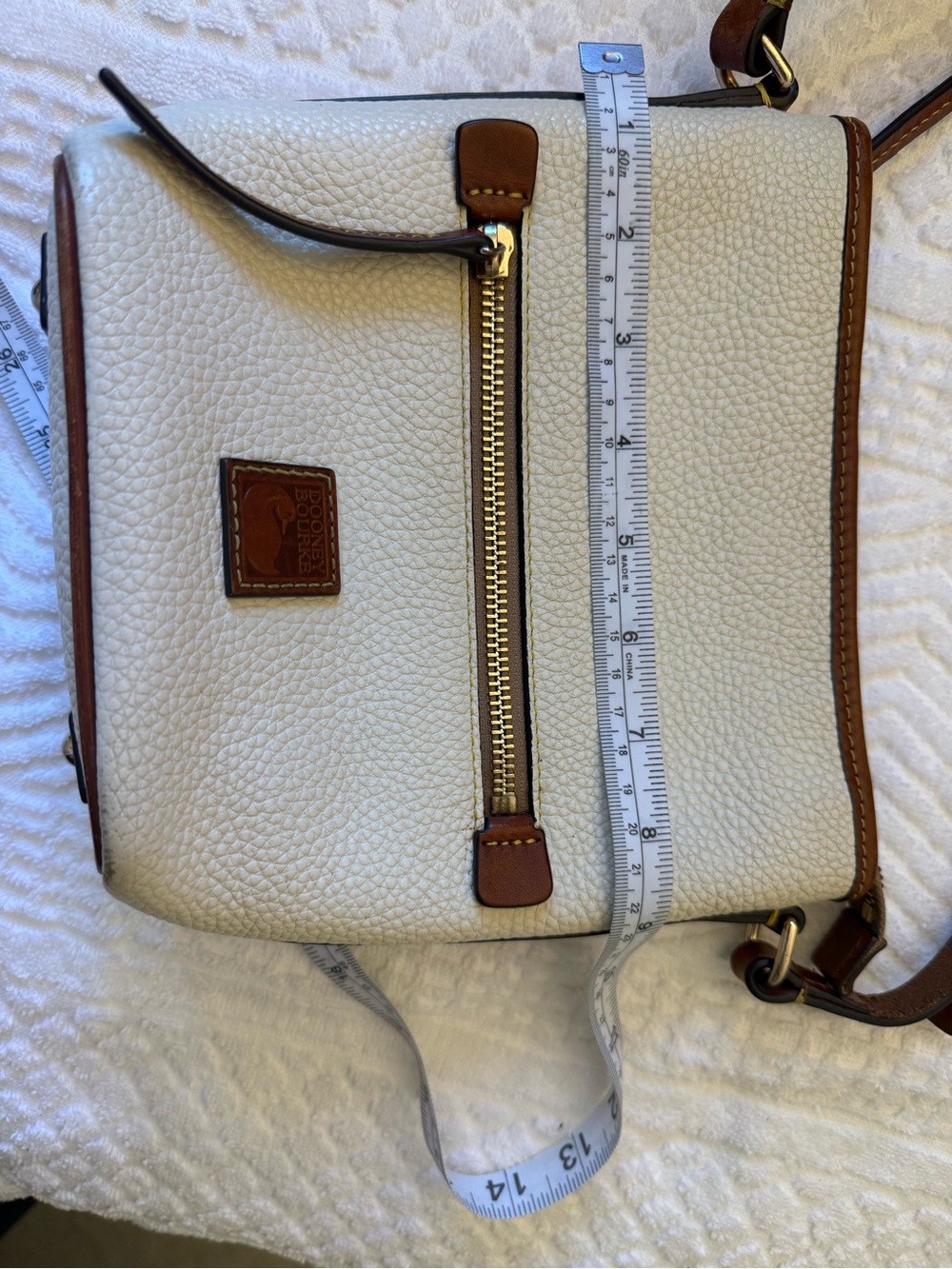 Dooney & Bourke Cream Pebbled Crossbody with Brown Trim - Picture 11 of 13